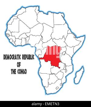 Map of Democratic Republic of the Congo black thick outline highlighted ...