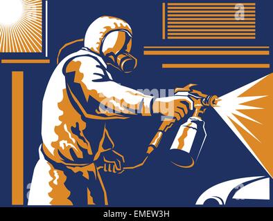 Spray Painter Painting Spraying Retro Stock Vector