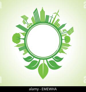 Ecology concept -eco cityscape with leaf around the circle stock vector Stock Vector