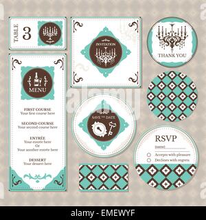 Set of vintage wedding cards Stock Vector