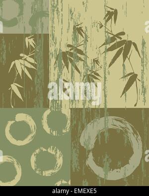 Zen circle and bamboo vintage green background Stock Vector