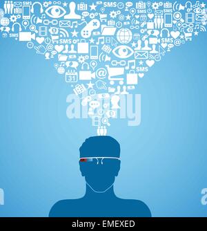 Smart glass man with app icons technology Stock Vector