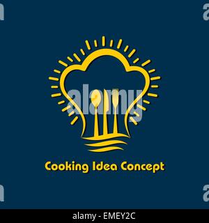 Cooking idea concept. cutlery and chef hat in light bulb shape Stock Vector