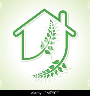 Eco home icon with leaves on white background stock vector Stock Vector