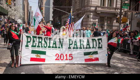 Iranian-Americans and supporters at the 21th annual Persian Parade on Madison Ave. in New York on Sunday, April 19, 2015. The parade celebrates Nowruz, New Year in the Farsi language. The holiday symbolizes the purification of the soul and dates back to the pre-Islamic religion of Zoroastrianism. (© Richard B. Levine) Stock Photo