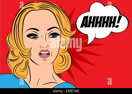 pop art sad retro woman in comics style with message Stock Vector