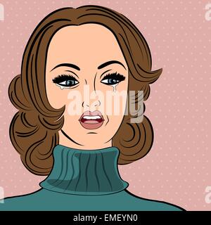 pop art sad retro woman in comics style with message Stock Vector