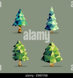 Polygonal abstract pine tree set Stock Vector
