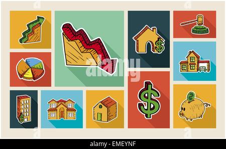 Real estate sketch style illustration icon set Stock Vector