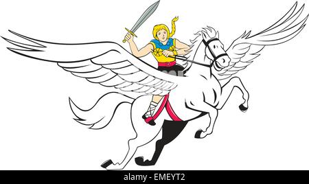 Valkyrie Amazon Warrior Flying Horse Cartoon Stock Vector