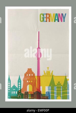 Travel Germany landmarks skyline vintage poster Stock Vector
