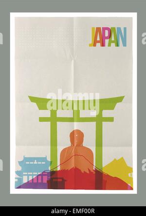 Travel Japan landmarks skyline vintage poster Stock Vector