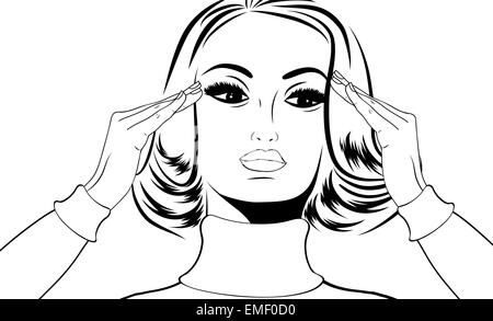 pop art retro woman in comics style with migraine Stock Vector