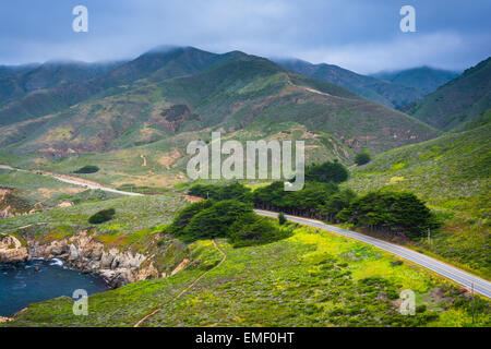 View of Pacific Coast Highway and mountains along the coast at Garrapata State Park, California. Stock Photo