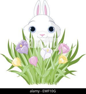 Easter Bunny with crocus bouquet Stock Vector