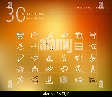 Building trade outline icons set Stock Vector