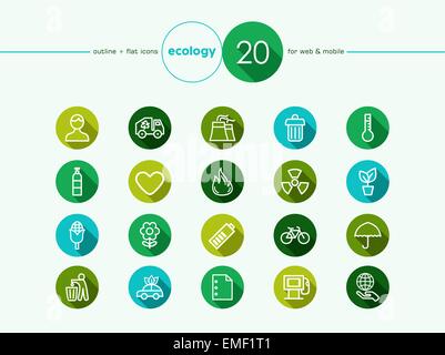 Green environment flat icons set Stock Vector