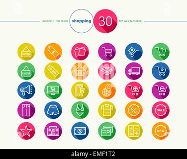 Shopping flat icons set Stock Vector