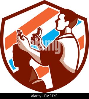 Barber Scissors Comb Cutting Shield Retro Stock Vector