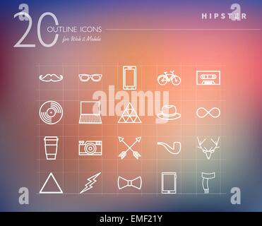 Hipster outline icons set Stock Vector