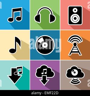 Music flat icons set illustration Stock Vector