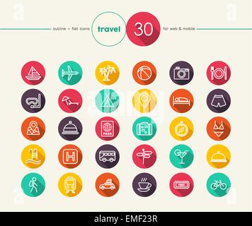 Travel flat icons set Stock Vector