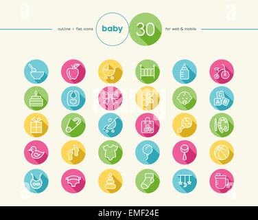 Baby flat icons set Stock Vector