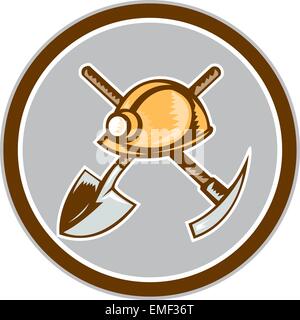 Miner Hardhat Spade Pick Axe Circle Retro Stock Vector