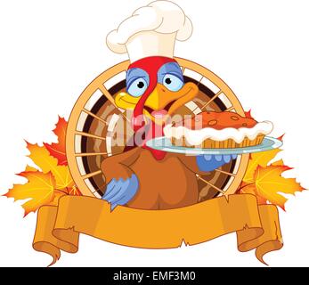 Turkey holds Pie Stock Vector