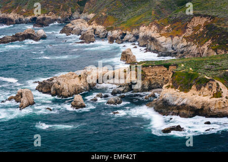 View of waves crashing on rocks along the Pacific Coast, at Garrapata State Park, California. Stock Photo