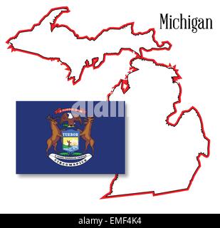 Michigan State Map and Flag Stock Vector