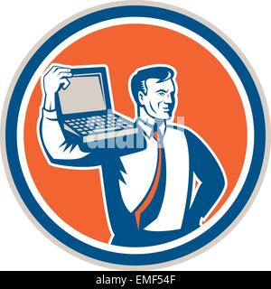 Computer Geek Technician Laptop Circle Retro Stock Vector