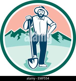 Gold Miner With Shovel Circle Retro Stock Vector