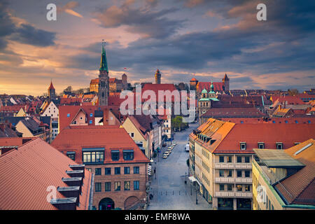 Nuremberg. Image of historic downtown of Nuremberg, Germany at sunset. Stock Photo