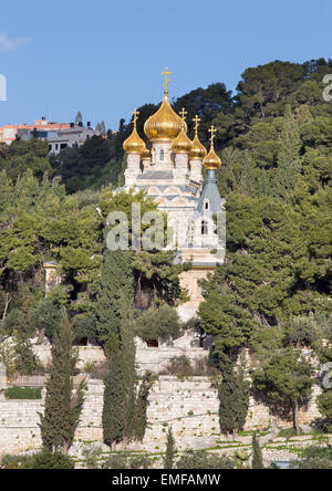 Jerusalem - The Russian orthodox church of Hl. Mary of Magdalene on the Mount of Olives. Stock Photo