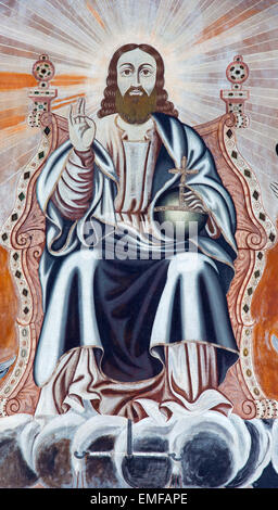 JERUSALEM, ISRAEL - MARCH 5, 2015: The fresco of Jesus Christ the Pantokrator  at entrance to St. James Armenian cathedral Stock Photo