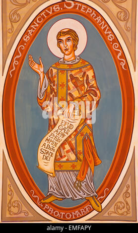 JERUSALEM, ISRAEL - MARCH 5, 2015: The painting of St. Stephen in presbytery of st. Stephen church from 20. cent. Stock Photo
