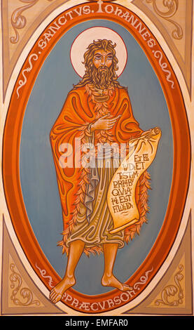 JERUSALEM, ISRAEL - MARCH 5, 2015: The painting of St. John the Baptist in presbytery of st. Stephen church from 20. cent. Stock Photo