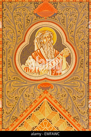 JERUSALEM, ISRAEL - MARCH 3, 2015: The high priest Melchzedek. Paint on the ceiling of Evangelical Lutheran Church of Ascension Stock Photo