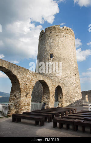Spissky castle - Look from high castle courtyard to tower Stock Photo