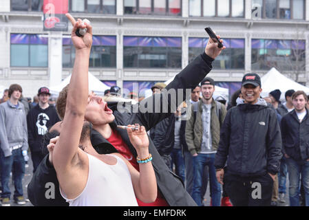 Toronto, Canada. 20th Apr, 2015. People taking selfie on 420 rally day in Toronto. Credit:  NISARGMEDIA/Alamy Live News Stock Photo