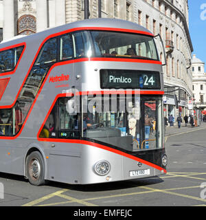 Silver edition of new London Routemaster Boris bus operated by Metroline on route 24 running to Pimlico London England UK Stock Photo