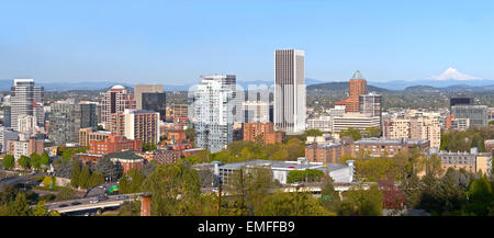 Portland Oregon city panorama buildings and surrounding areas. Stock Photo