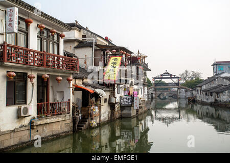 canal and folk houses in Tongli ancient town Stock Photo