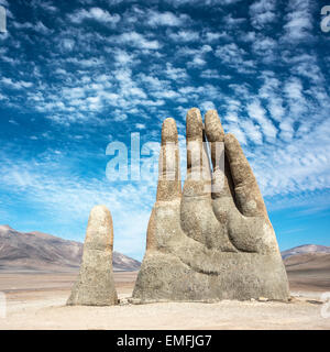 The Mano de Desierto is a large-scale sculpture of a hand located in the Atacama Desert in Chile Stock Photo