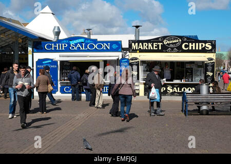 chip stalls on great yarmouth market, norfolk, england Stock Photo