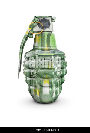 3D render of hand grenade decorated with hundred euro note Stock Photo