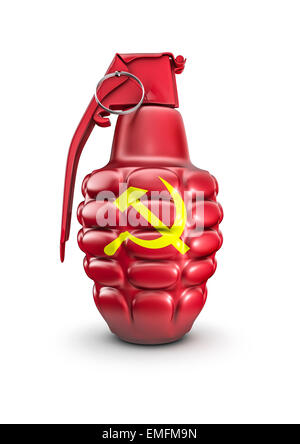 3D render of hand grenade decorated with Soviet flag colours Stock Photo