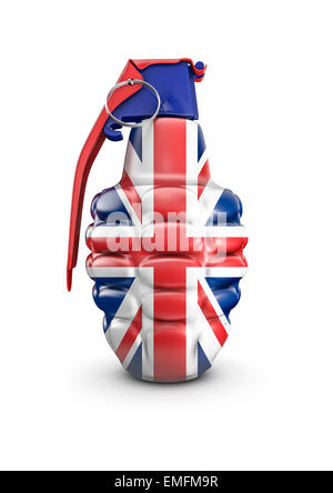 3D render of hand grenade decorated with British union jack flag colours Stock Photo