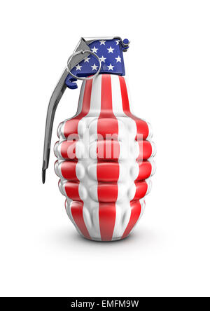 3D render of hand grenade decorated with American flag colours Stock Photo